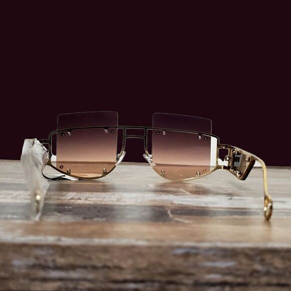 Womens Oversized Large Hexagonal Gold-Toned Brown Tinted Sunglasses main image 6